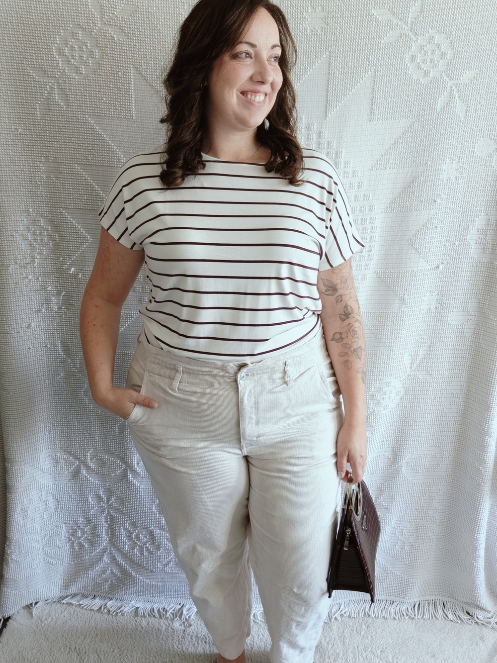 American Eagle Size 14 | Cream Corduroy Paperbag Barrel Leg Pants | High Waist